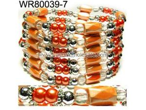 36inch Orange Plastic ,Glass,Magnetic Wrap Bracelet Necklace All in One Set